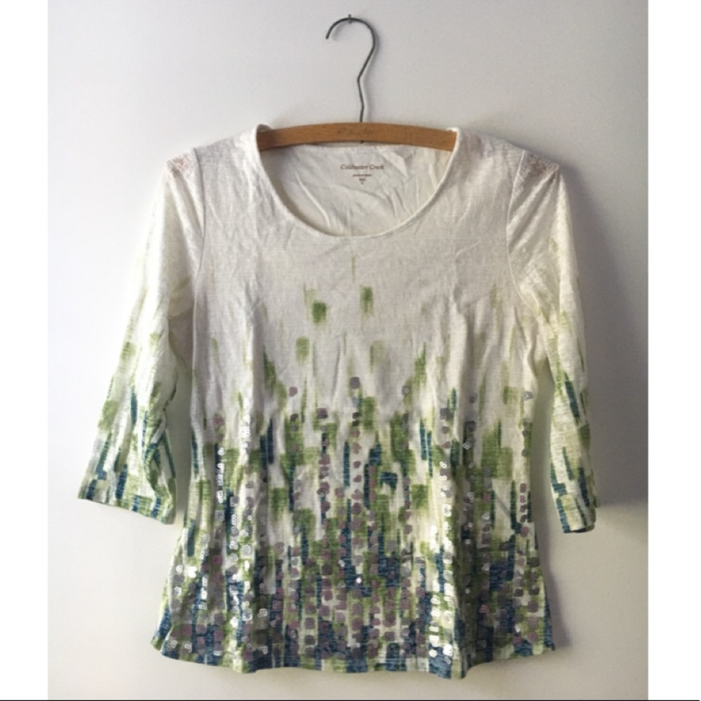Green and White Top